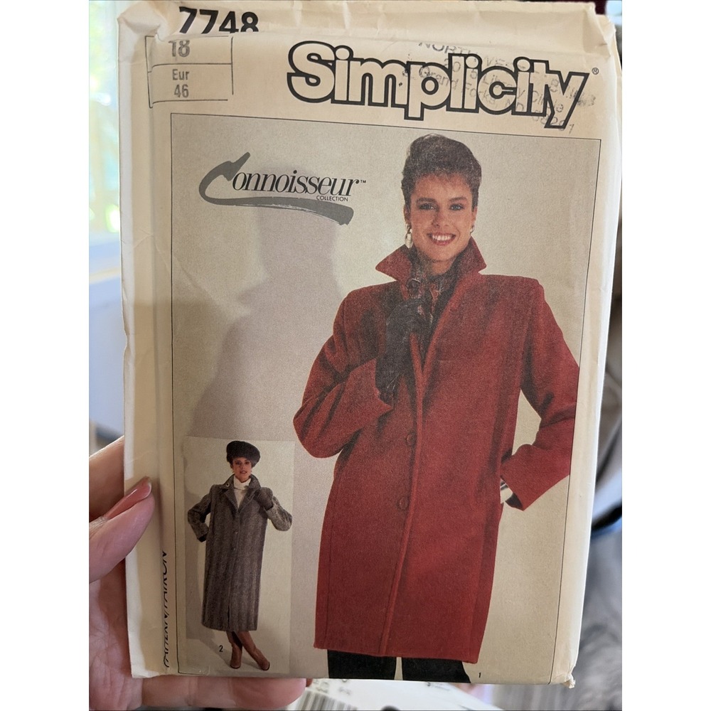 1980s Simplicity Sewing Pattern 7748 Lined Coat Two Lengths Sz 18 Uncut